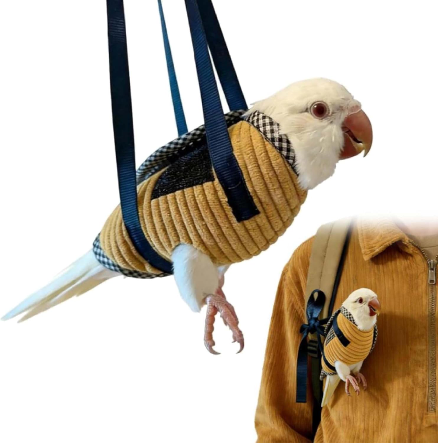 Bird Sling Carrier Bag, Parrot Restrained Vest Escape Resistant Birds Carrier Harness for Budgie, Cockatiel, Green-cheeked Conure, Soft Bird Diaper Flight Suit, for Daily Outdoor & Nail Trimming (M)