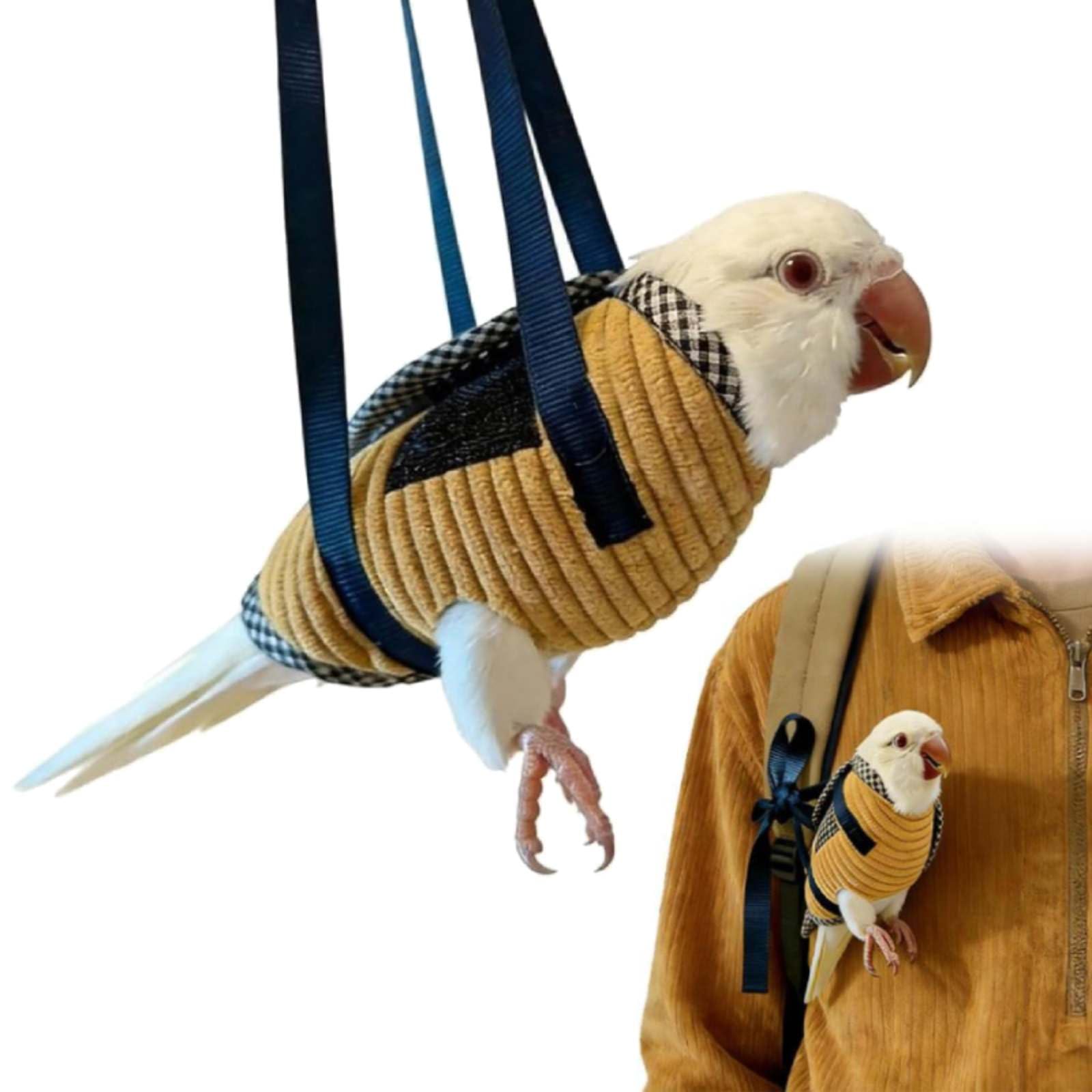Bird Sling Carrier Bag, Parrot Restrained Vest Escape Resistant Birds Carrier Harness for Budgie, Cockatiel, Green-cheeked Conure, Soft Bird Diaper Flight Suit, for Daily Outdoor & Nail Trimming (M)