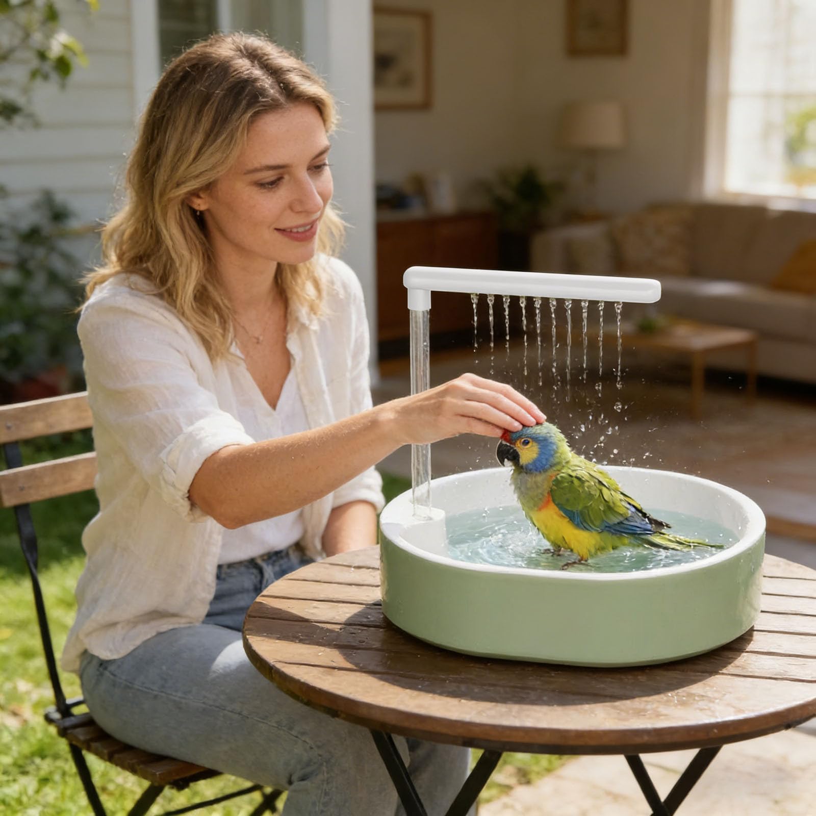Parrot Shower, Automatic Parakeet Bird Bath for Cage Indoor,Parrot Bird Shower Budgie Bath Guard, Pet Accessory, Automatic Circulating Water Bathtub for Pet, Lovebird, Finches, Conure (Green)