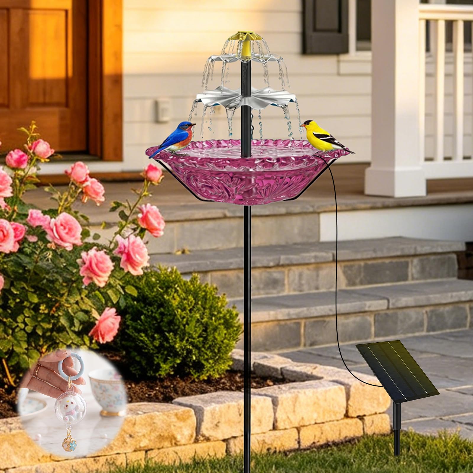 Bird Bath Fountain Solar for Outside, Outdoor Water Fountain Plastic, Attracts Birds with Cascading Spray for Yard & Patio (Gray)