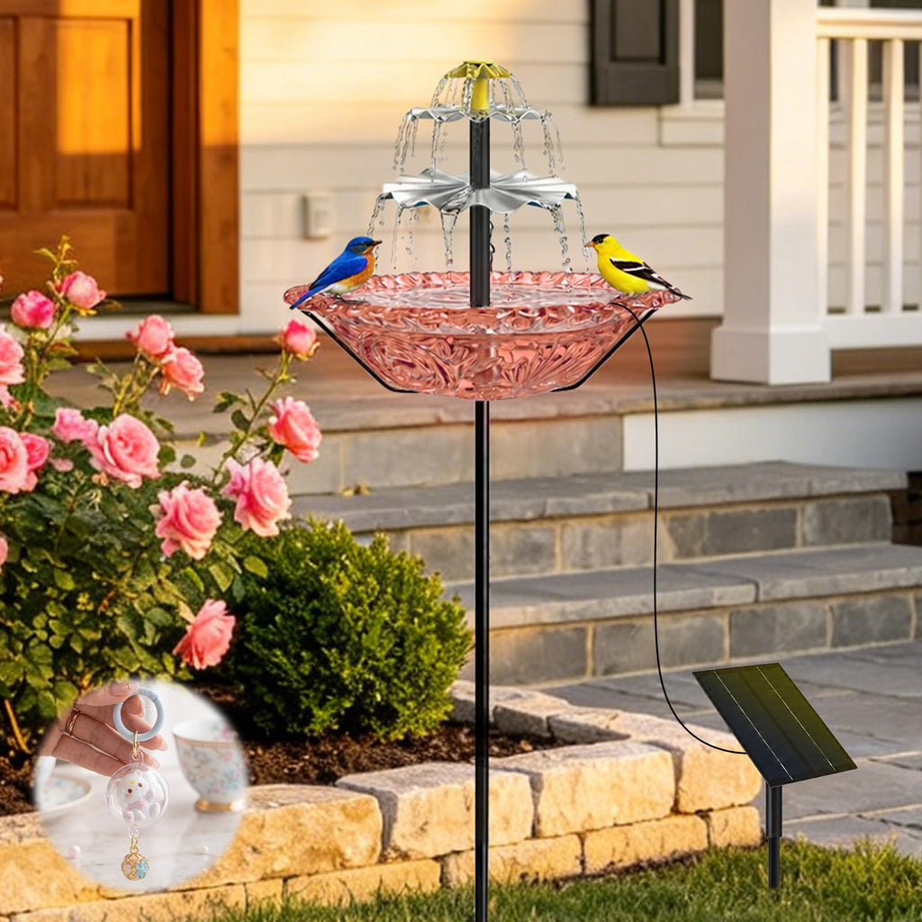 Bird Bath Fountain Solar for Outside, Outdoor Water Fountain Plastic, Attracts Birds with Cascading Spray for Yard & Patio (Gray)