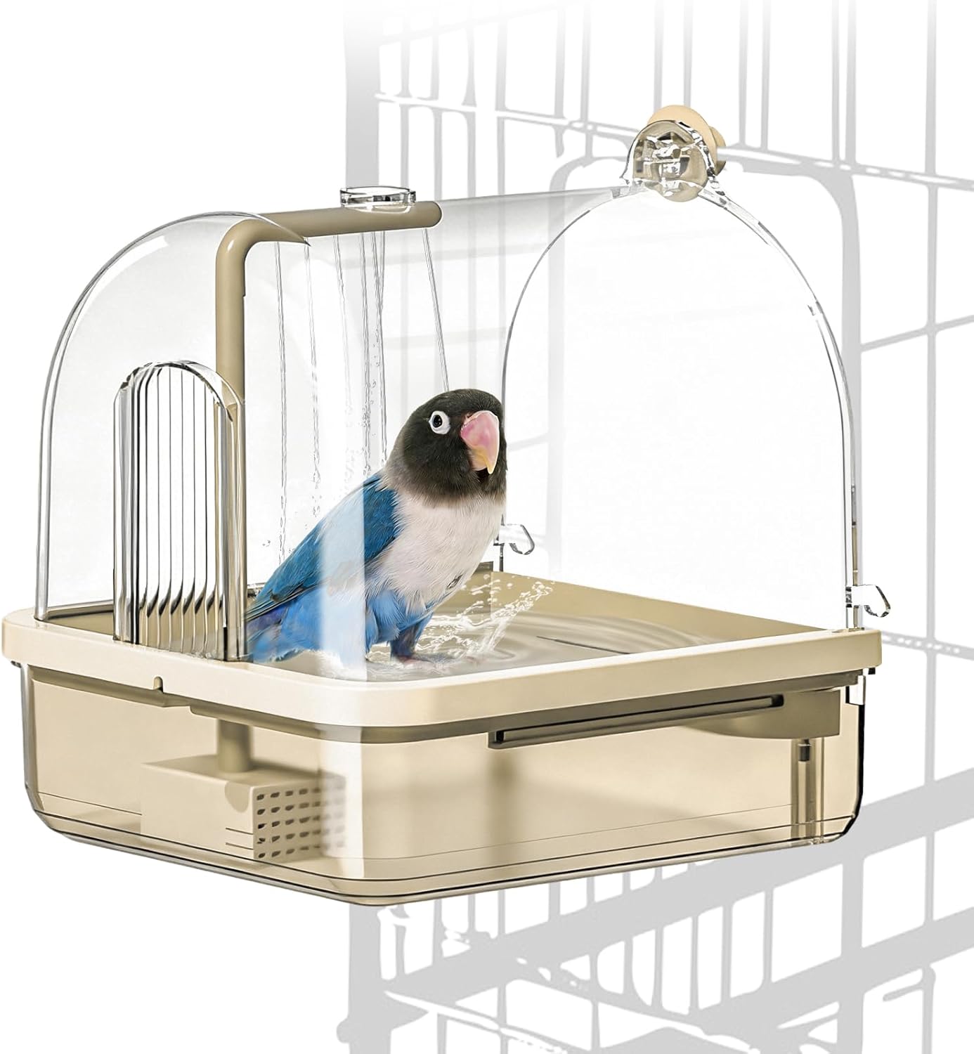 Automatic Bird Baths for Cage,Automatic Parakeet Bath with Pump, Filter,Indoor Bird Shower with Running Water,for Pet Birds Conure Budgies Cockatiels Lovebird(Brown)