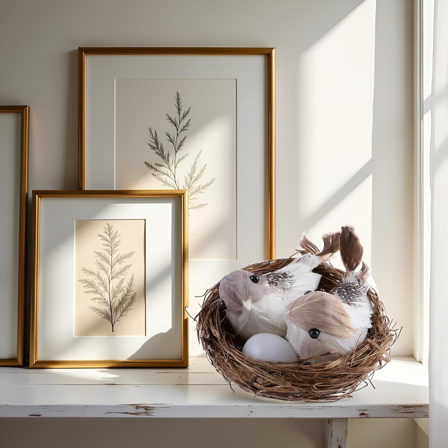 1 Set Simulation Bird Nest with Bird and Eggs Decor,Fake Foam Feather Birds,Artificial Birds,for DIY Craft Tree Decoration