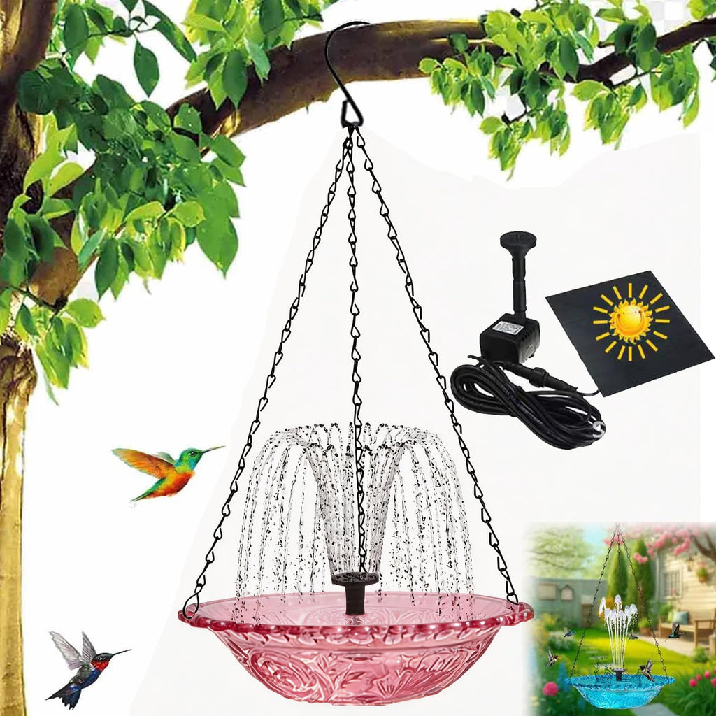 Solar Powered Hanging Bird Bath Fountain, Hanging Bird Bath Fountains Solar Power, Solar Cascade Hanging Birdbath (Blue, Set A)
