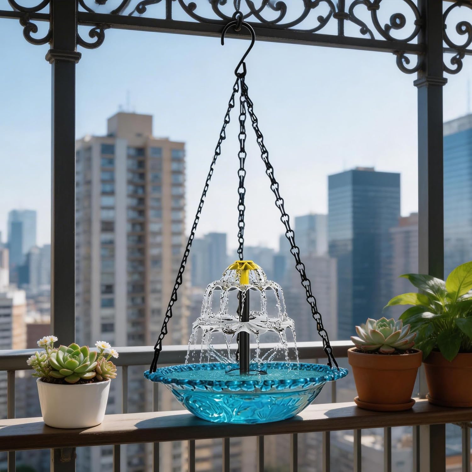 Solar Powered Hanging Bird Bath Fountain, Hanging Bird Bath Fountains Solar Power, Solar Cascade Hanging Birdbath (Blue, Set A)