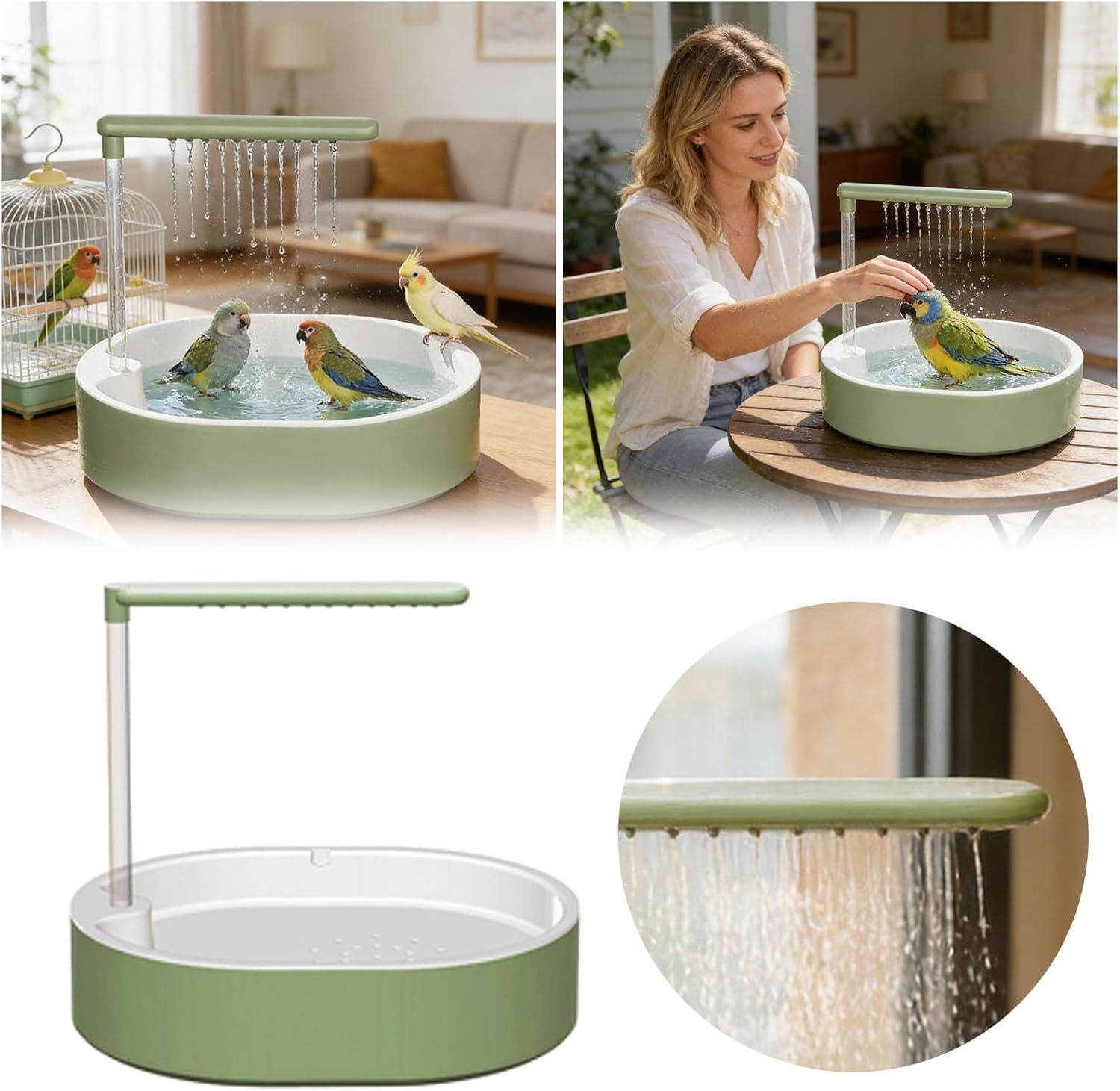 Parrot Shower, Automatic Parakeet Bird Bath for Cage Indoor,Parrot Bird Shower Budgie Bath Guard, Pet Accessory, Automatic Circulating Water Bathtub for Pet, Lovebird, Finches, Conure (Green)
