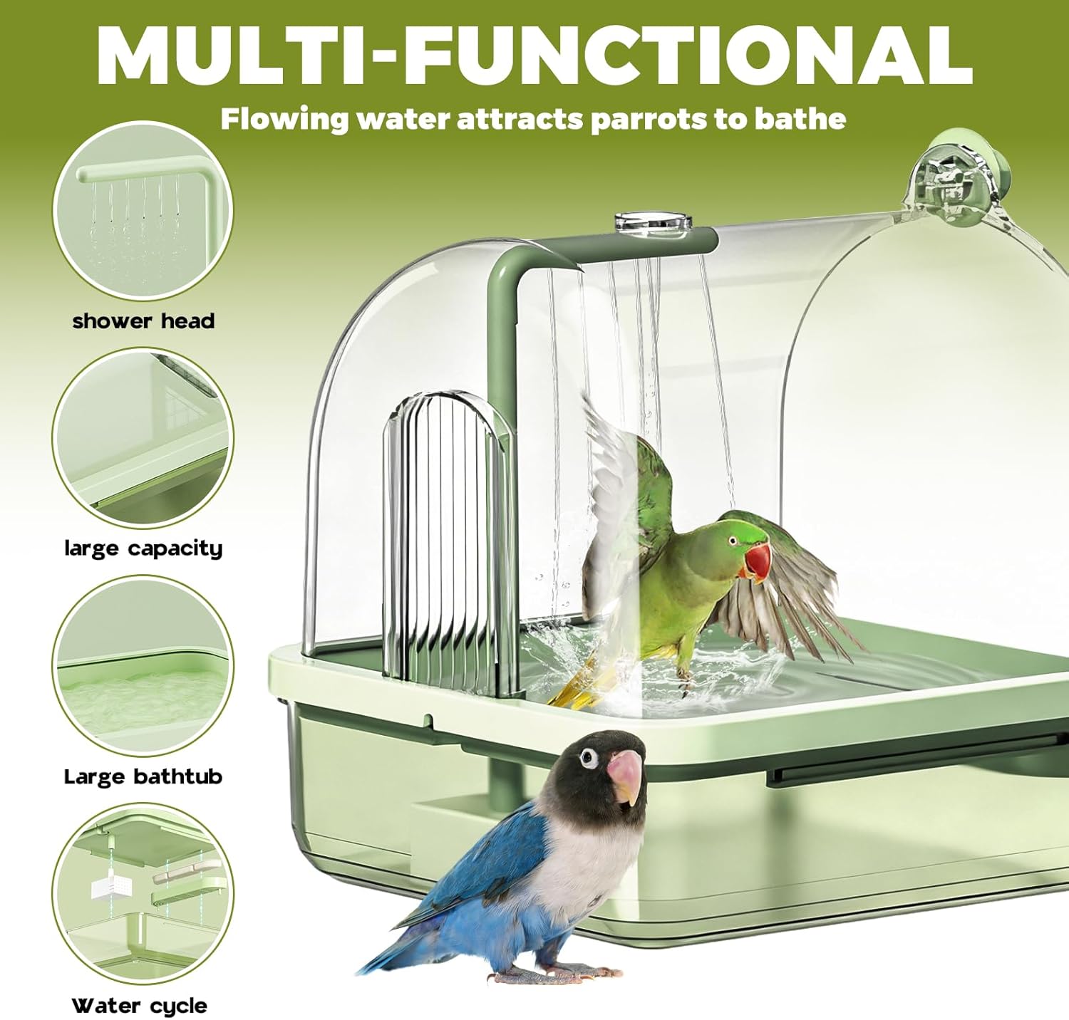 Automatic Bird Baths for Cage,Automatic Parakeet Bath with Pump, Filter,Indoor Bird Shower with Running Water,for Pet Birds Conure Budgies Cockatiels Lovebird(Brown)
