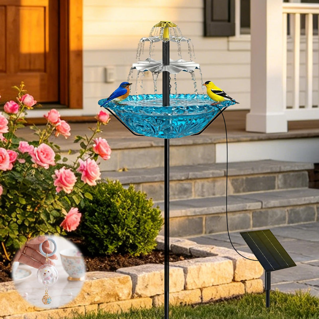 Bird Bath Fountain Solar for Outside, Outdoor Water Fountain Plastic, Attracts Birds with Cascading Spray for Yard & Patio (Gray)