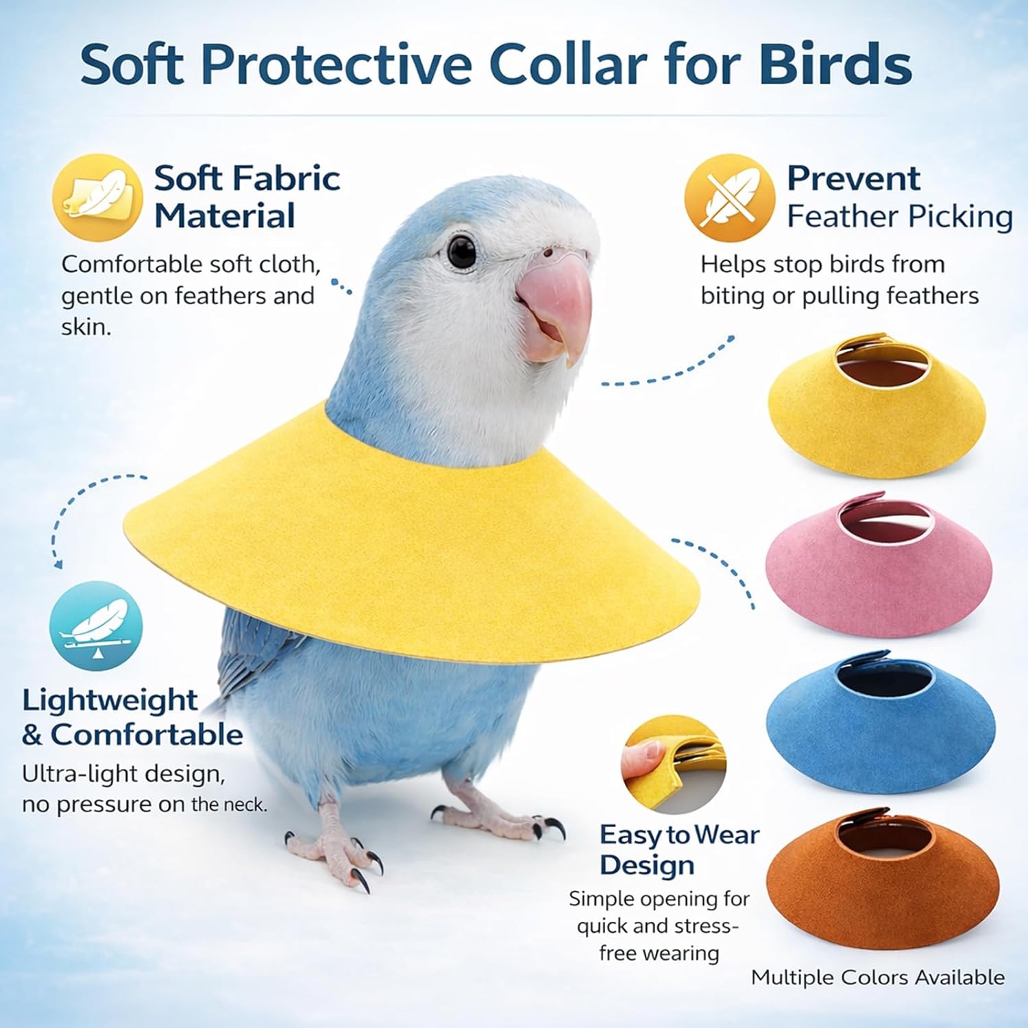 4Pcs Bird Cone Collar, Bird Elizabethan Collar for Wound Biting Prevention & Feather Plucking, Protective Recovery Cone for Monk/Caique/Mini Macaw/Cockatiel/Conure Parrots (L)