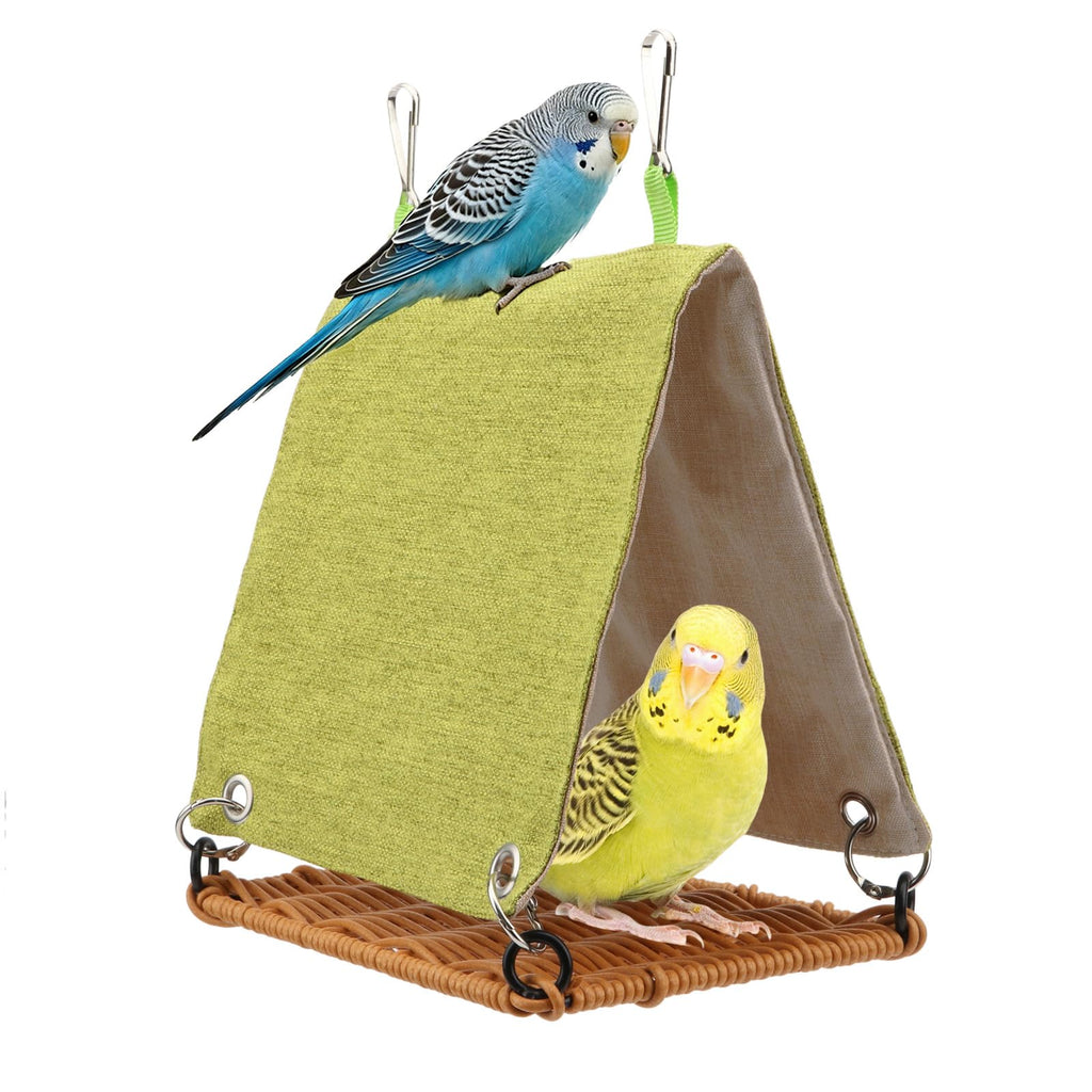 Hypeety Bird Nest Parakeet Tent for Cage Cozy Warm Bird Bed Hut Hideaway with Hanging Hook Washable Bird Cage Accessories Soft Snuggle Nest for Cockatiel Lovebird Conure Budgie Habitat (Green, L)