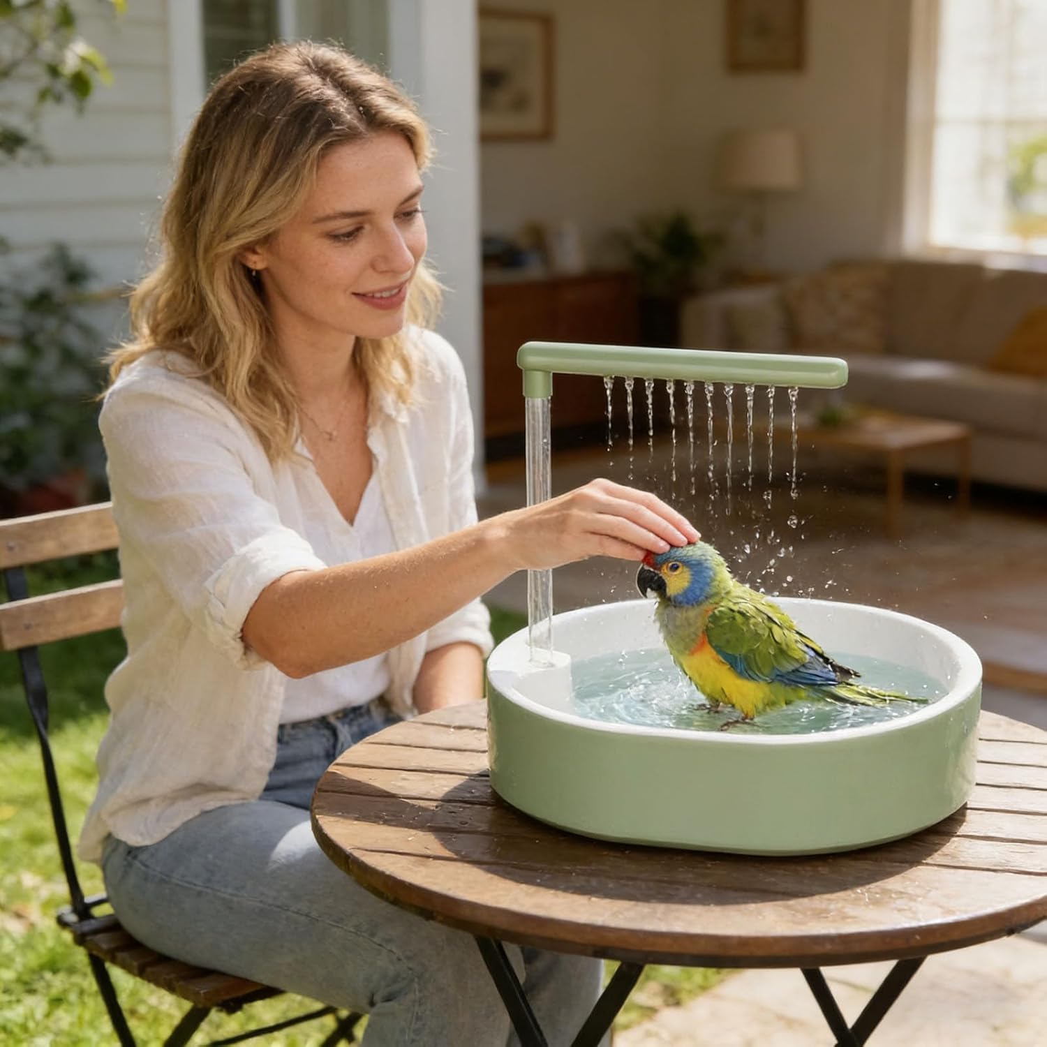 Parrot Shower, Automatic Parakeet Bird Bath for Cage Indoor,Parrot Bird Shower Budgie Bath Guard, Pet Accessory, Automatic Circulating Water Bathtub for Pet, Lovebird, Finches, Conure (Green)