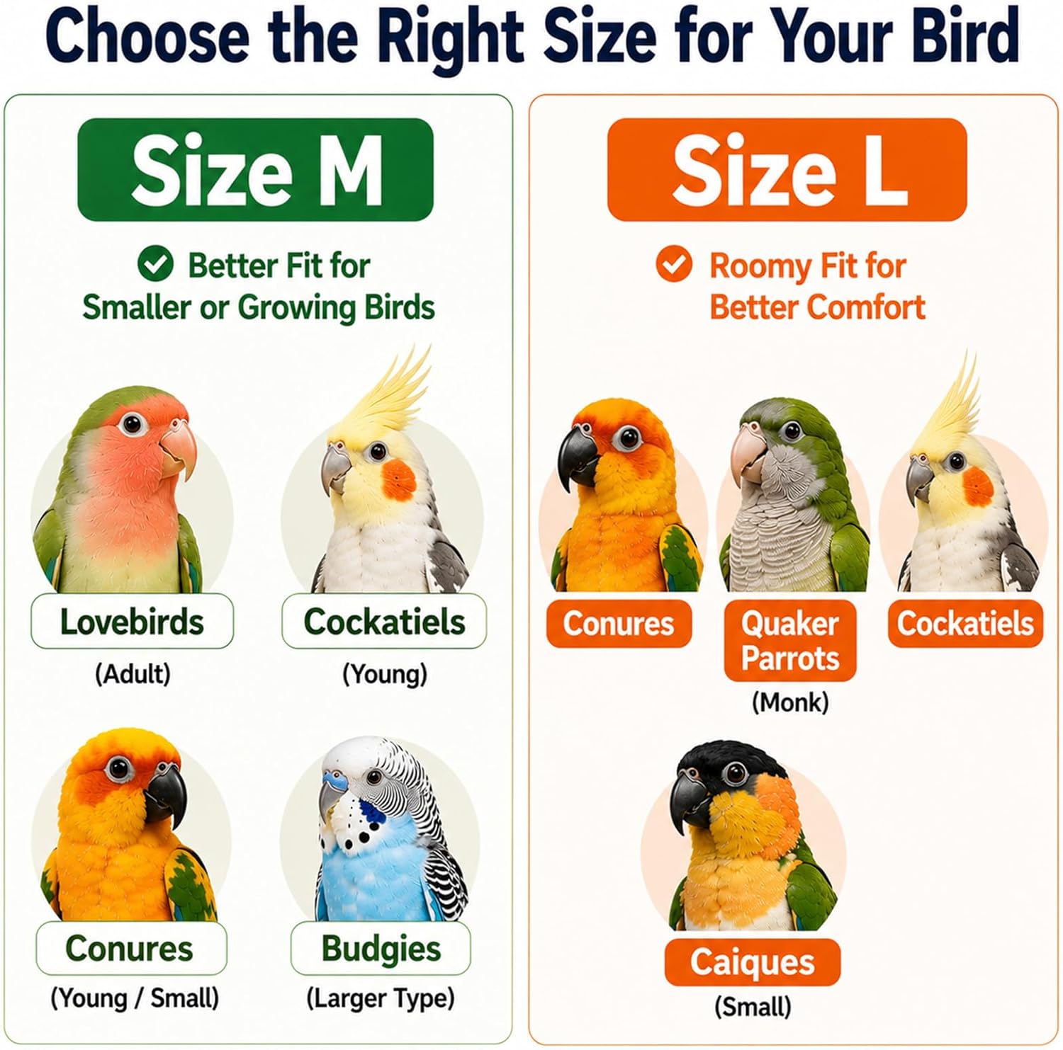 Cockatiel Sun Conure Bird Diaper and Leash Set, Small Bird Diaper and Harness, Reusable Flight Suit for Monk Parakeet/Adult Cockatiel/Mini Macaw/Caique (L)