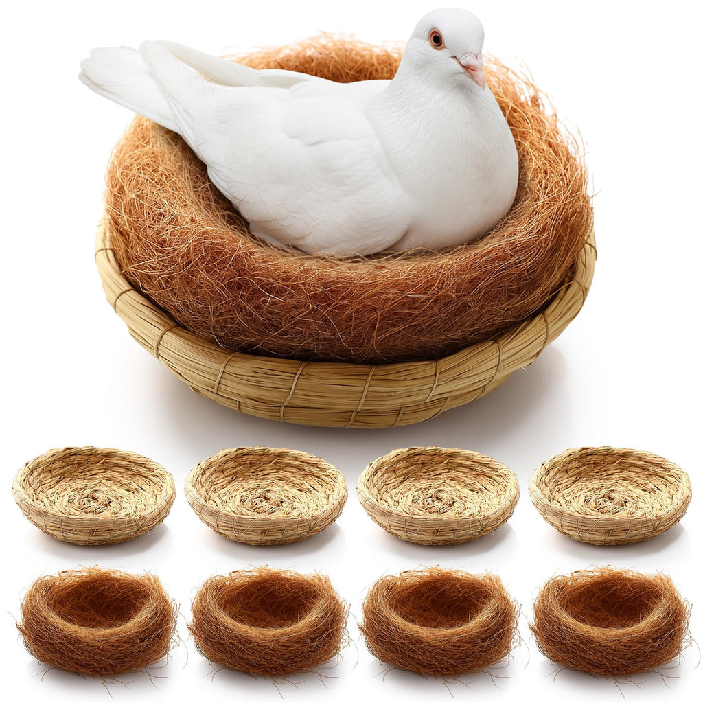 AceOrbit 12 Pcs/6 Set Bird Nest with Coconut Fiber Mats Set Hand-Woven Flat Base Pigeon Birdhouse Breeding Nest Small Animal Cage Accessories for Parrots Budgies Cockatiels Hamsters Gerbils and Pigs