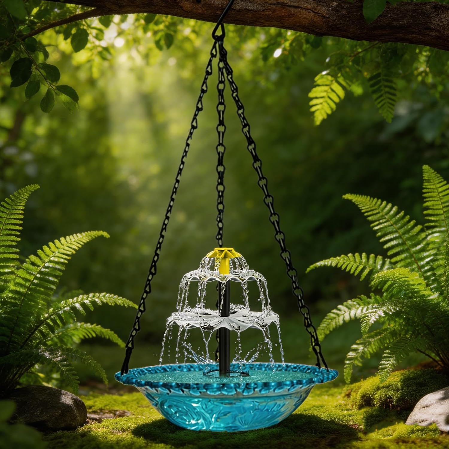 Solar Powered Hanging Bird Bath Fountain, Hanging Bird Bath Fountains Solar Power, Solar Cascade Hanging Birdbath (Blue, Set A)