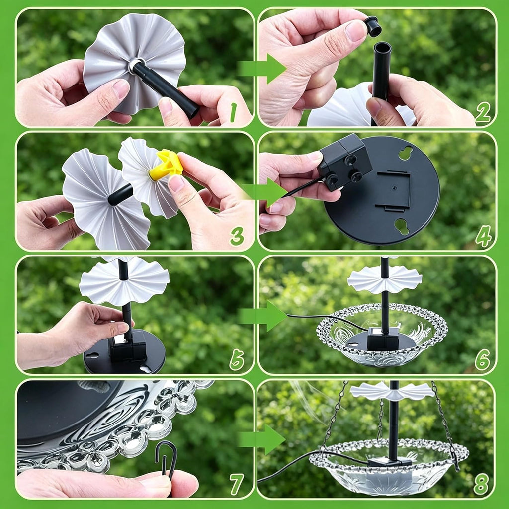 Hanging Solar Bird Bath Fountain with Cascade Bowl, Solar Powered Outdoor Water Feature for Garden Patio Yard, Easy Setup, Attracts Birds Naturally (Pink)