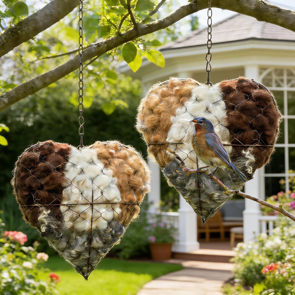 Handmade Alpaca Fiber Bird Nesting Heart, Refillable Nesting Material Accessory for Wild Birds, Outdoor Garden Decoration, Gift for Bird & Nature Lovers, Hummingbird Nesting Material (1 set)