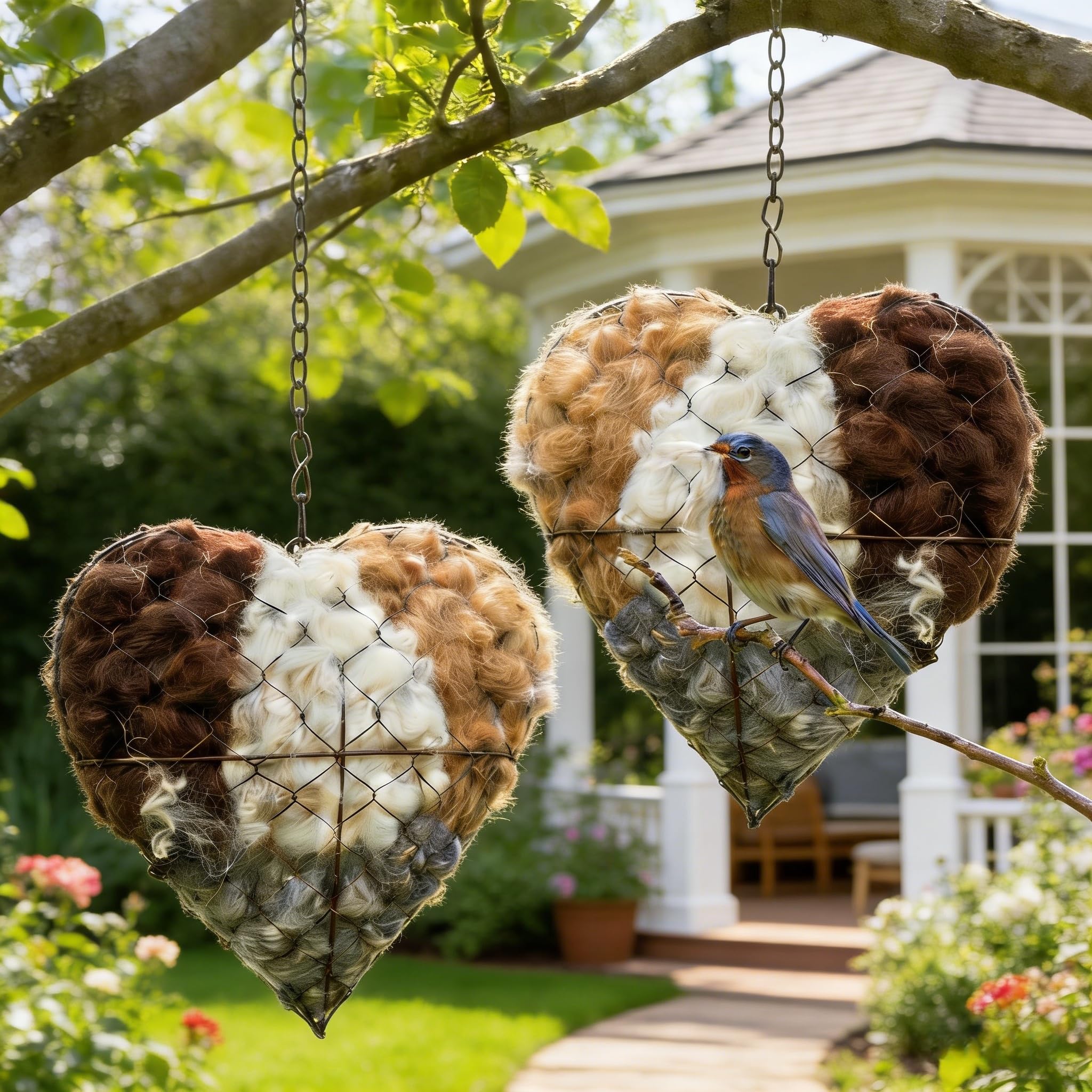 Handmade Alpaca Fiber Bird Nesting Heart, Refillable Nesting Material Accessory for Wild Birds, Outdoor Garden Decoration, Gift for Bird & Nature Lovers, Hummingbird Nesting Material (1 set)
